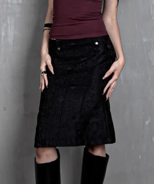 [DARLING, YOU'RE BAD] Gothic Jacquard Midi Skirt #Black