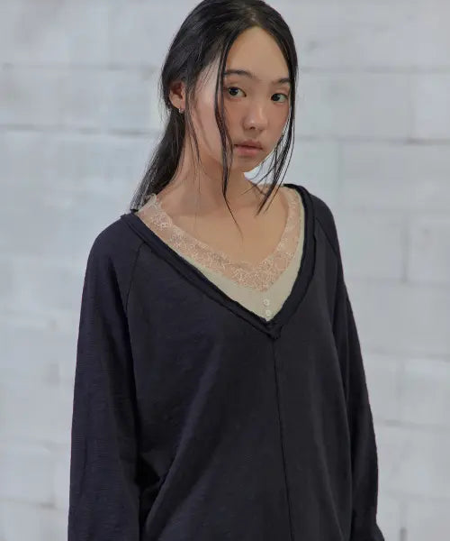 [HAVEAWHALE] deep v-neck slub t-shirt (NA)