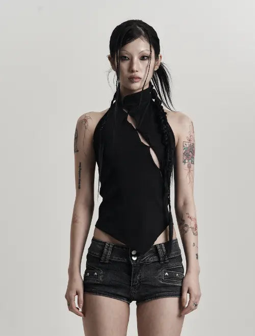[MITRA] High Neck Cut-out Top _ Black / 하이넥 컷아웃 탑 _ BLACK