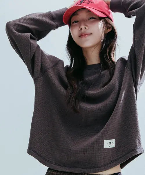[ANNEHEARTS] Waffle Round Hem Tee - Brown / Waffle Round Hem Tee_BROWN