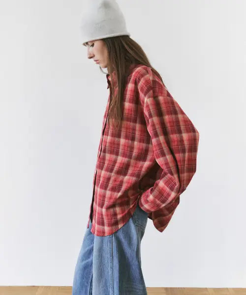 [SIYAZU] SITP5311 Washed Check Shacket_Red / SITP5311 워시드 체크 셔킷_Red