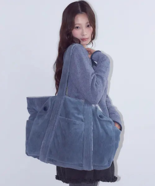 [OAFISH] Reversible Corduroy Tote Bag, Teal