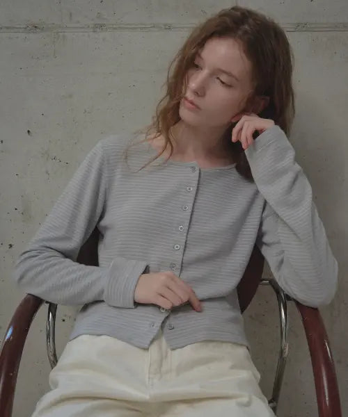 [TILL I DIE] Angora blended stripe cardigan [TIFA05LT03]_Sky blue
