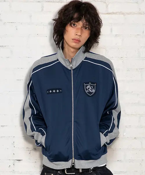 [XTONZ] XJ140 Slim Fit Appliqué Piping Track Zip-up (Navy) / XJ140 슬림핏 아플리케 파이핑 트랙 집업 (NAVY)