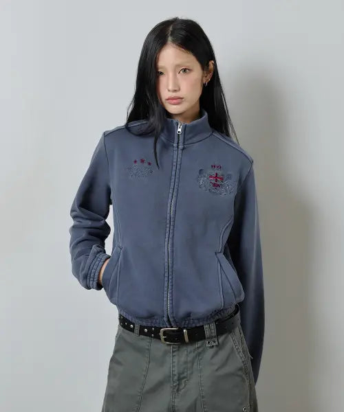 [ODDSTUDIO] Pigment High Neck Sweat Zip-Up - NAVY / 피그먼트 하이넥 스웻 집업 - NAVY