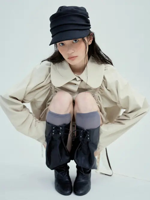 [AWESOME NEEDS] Bellboy Cap Drape Black / 벨보이 캡_드레이프_블랙