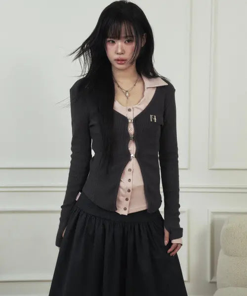 [NEWALRIN] N Line Hook Waffle Cardigan Charcoal