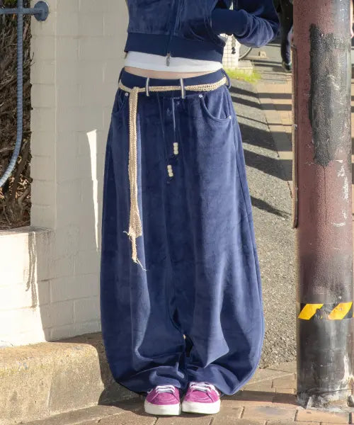 [RuNaKi'Hu'] Huari Velour Balloon Pants (Navy) / WXP076 호와리 벨루아 벌룬 팬츠 (NAVY)