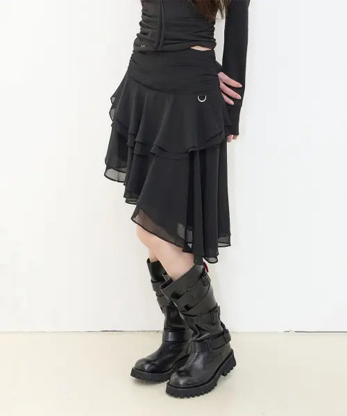 [ILLIGO] SHEER UNBALANCED SKIRT BLACK / 시어 언발 스커트 블랙