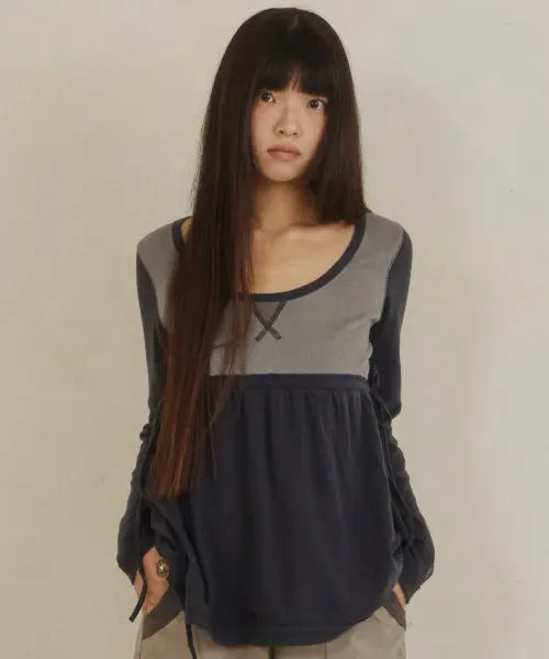 [DANDEL] DD bib babydoll long sleeve (NAVY)