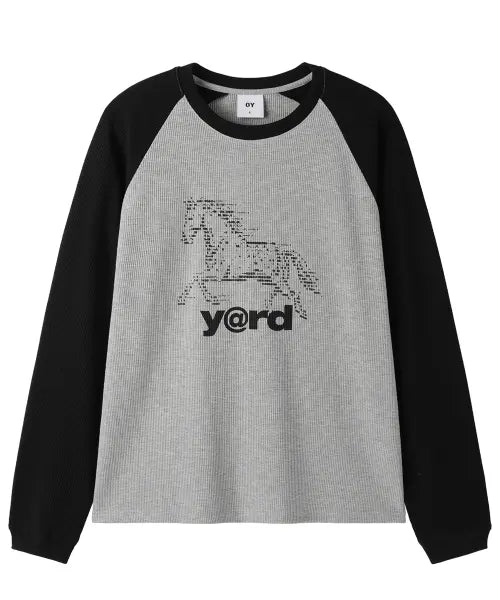 [OPENYARD(OY)] DITHER HORSE RAGLAN WAFFLE L/S TOP - BLACK / GREY