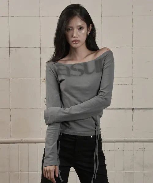 [AS YOU ARE] PUNCHING UNBALANCE OFF-SHOULDER SLEEVE GREY / 펀칭 언발란스 오프숄더 슬리브 그레이