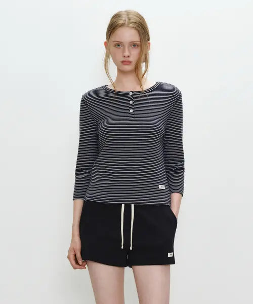 [MARITHÉ + FRANҪOIS GIRBAUD] W BASIC HENLEY NECK 3/4 SLEEVE navy