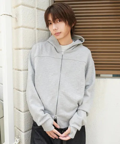 [XERO] Divide Regular Slub Hood Zip-up [Melange Gray] / 디바이드 레귤러 슬랍 후드 집업 [멜란지 그레이]