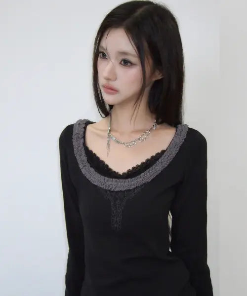 [LUVISTRUE] RL FRILL SLEEVE TEE(BLACK)