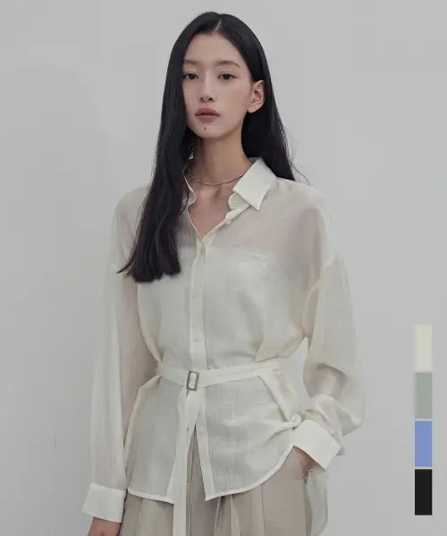 [VIVACIOUS] Flume Belted See-Through Shirt_2COL / 플룸 벨티드 시스루 셔츠_4COL