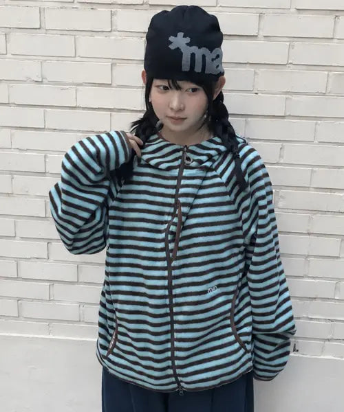 [MAHAGRID] STRIPE HOODED FLEECE ZIP UP[MINT]
