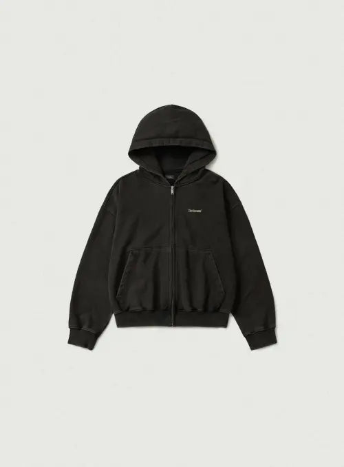 [THEBARNNET] Sun-Faded Zip-Up Hoodie_Washed Black