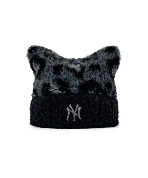 [MLB] Leopard Meowing Beanie / 레오파드 미야옹 비니 NY (Black)