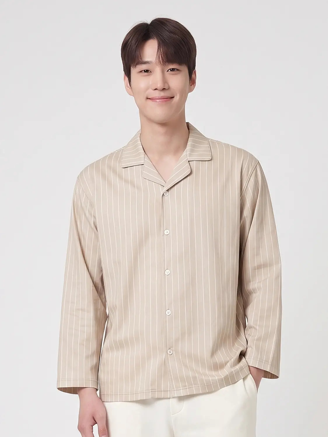 [DAISO] Unisex Soft Span Four-Season Pajama Top - Beige (L) / [공용] 소프트 스판 사계절 파자마 상의 L 베이지