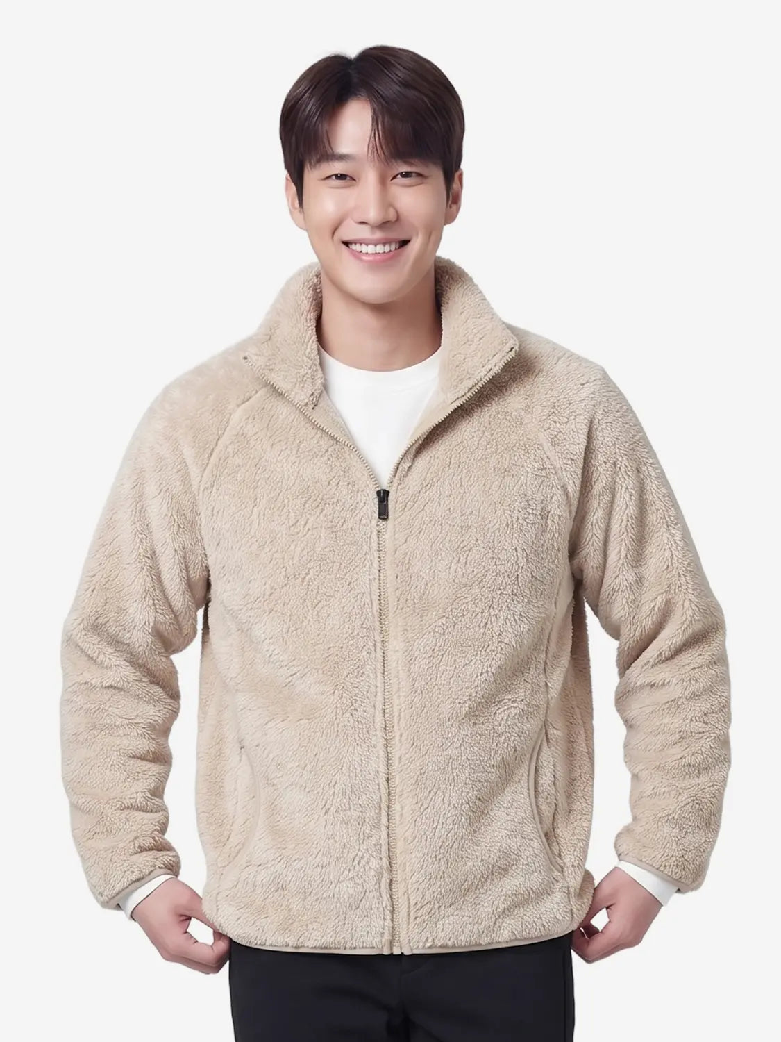 [DAISO] Fluffy Long Sleeve Fleece Zip-Up M Beige / 플러피 긴팔 플리스 집업 M 베이지