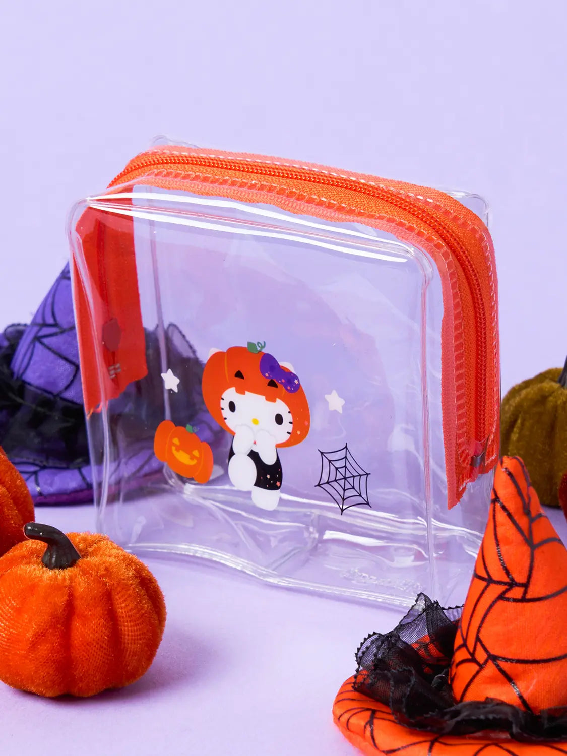[DAISO] Halloween Hello Kitty Small Pouch - Orange / 할로윈 헬로키티 투명 파우치 소형 주황