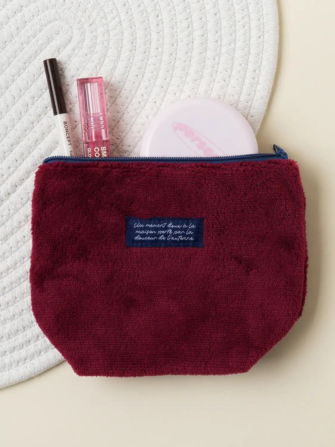 [DAISO] French Mood Terry Pouch - Medium, Red / 프렌치무드 테리 파우치 중형 레드