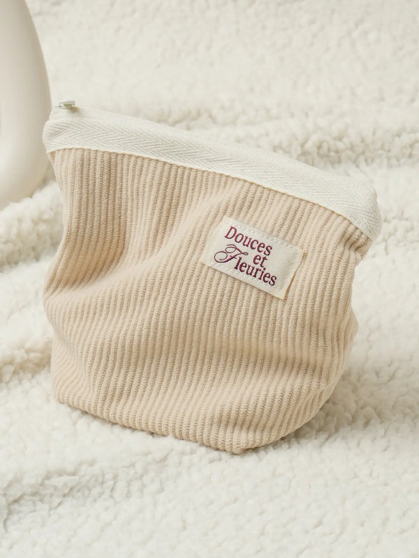 [DAISO] Corduroy Trapezoid Pouch - Ivory / 가을무드 코듀로이 사다리꼴 파우치 아이보리