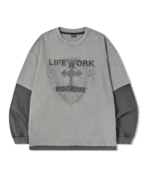 [LIFEWORK] Vintage Flame Layered Long-Sleeve T Shirt / 빈티지 플레임 레이어드 긴팔 티셔츠
