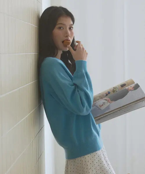 [NEW LOOKY] Cozy round knit pullover_Blue