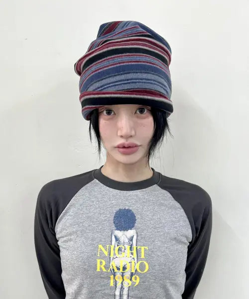 [KIKOZY] Stripe Fleece Beanie - Blue / Stripe Fleece Beanie_Blue