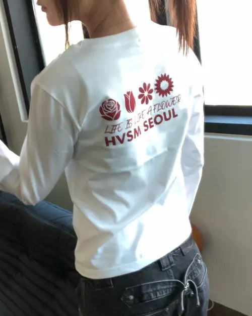 [HAVISM] W NAME CARD L/S TEE(WHITE-RED)