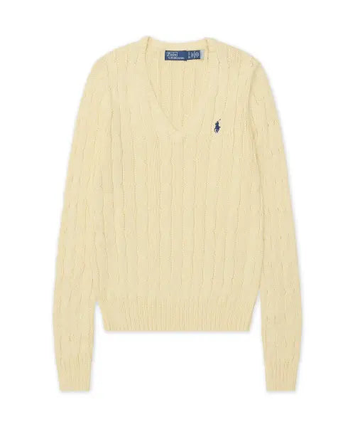 [POLO RALPH LAUREN] KIMBERLY-LONG SLEEVE-PULLOVER 60/2X12 PIMA COTTON-NATURAL-101 / 케이블 니트 코튼 브이넥 스웨터-내추럴