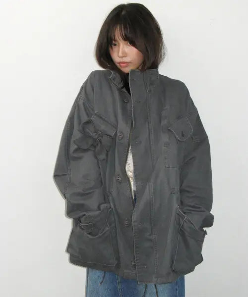 [RONRON] RIBBON POCKET FIELD JACKET CHARCOAL