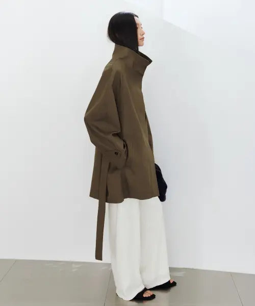 [URAGO] High neck belted trench coat_Khaki brown