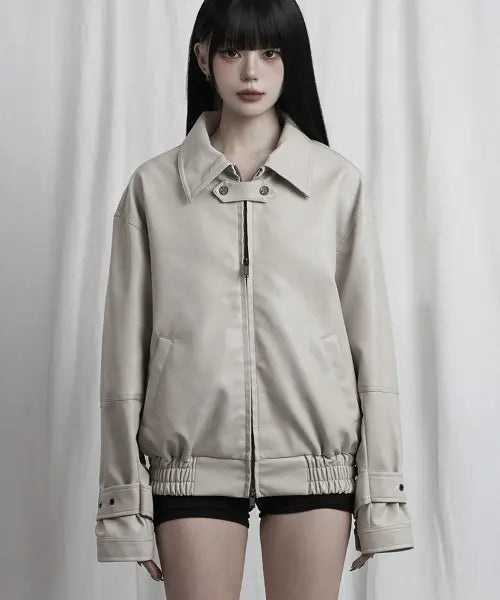[ETRE AU SOMMET] Cross Lace Leather Jumper (Beige)