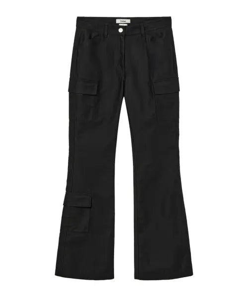 [DEINET] COTTON SEMI BOOTCUT PANTS IN BLACK