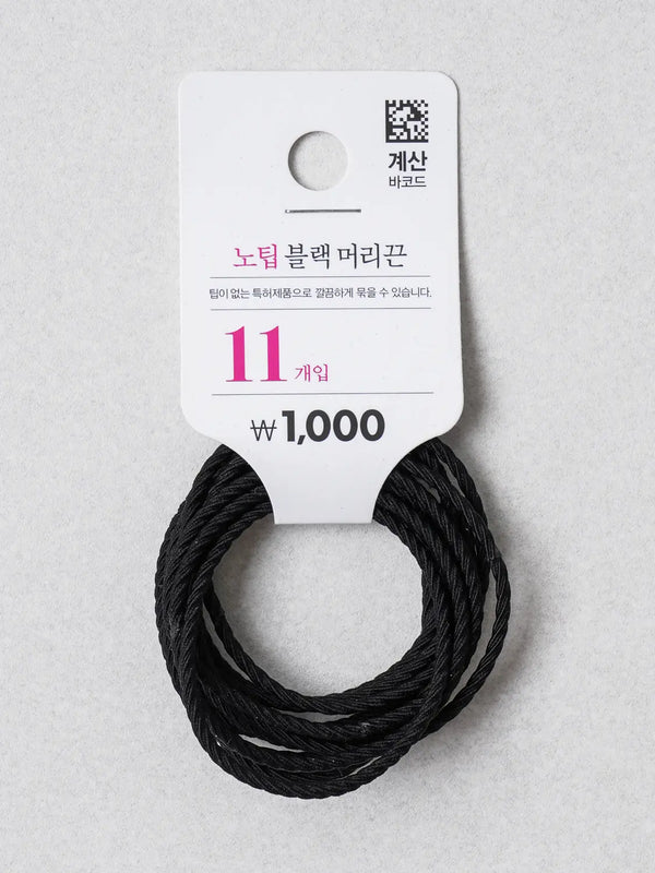 [DAISO] No-Tip Hair Ties (11-Pack) - Black Series / 노팁 헤어 고무줄 11개입 블랙시리즈
