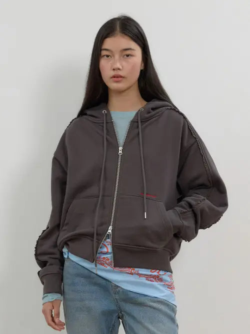 [MUEMUER] Lace Trimming Zip-Up Hoodie MU2678TS801M