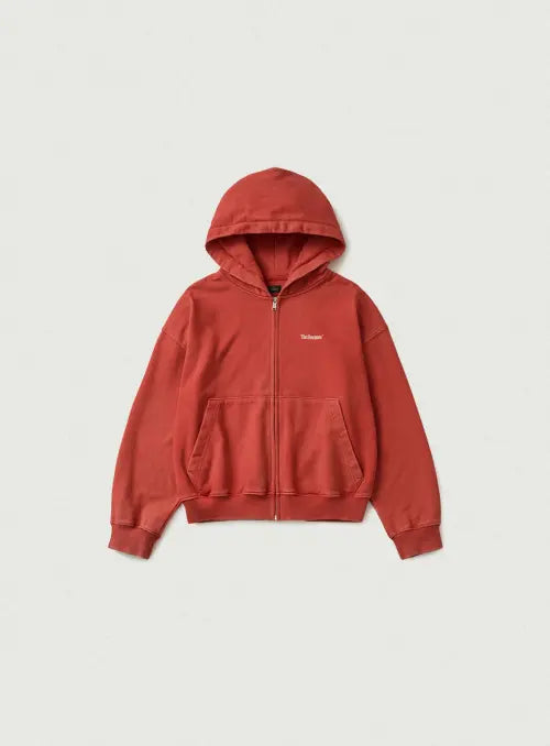 [THEBARNNET] Sun-Faded Zip-Up Hoodie_Washed Red