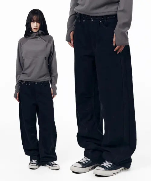 [AAKAM] KPT Semi Wide Denim Pants (Black)