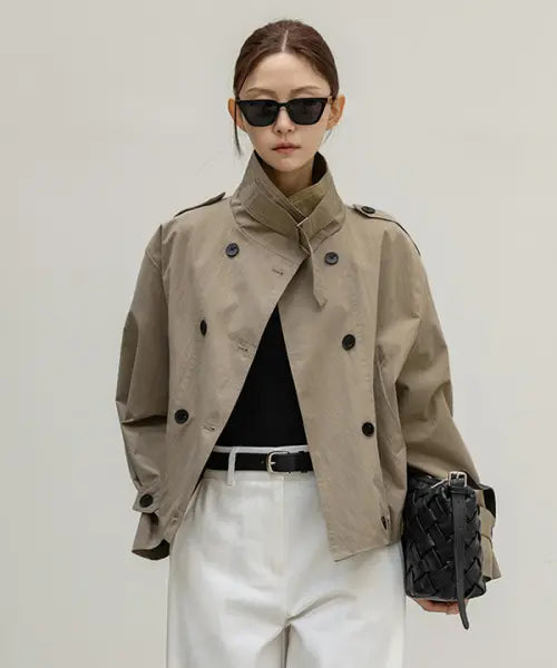 [FRENCHCHIC] Twillrun High-Neck Buckle Short Trench Jacket_F6F718JK / 트윌런 하이넥 버클 숏 트렌치 자켓_F6F718JK