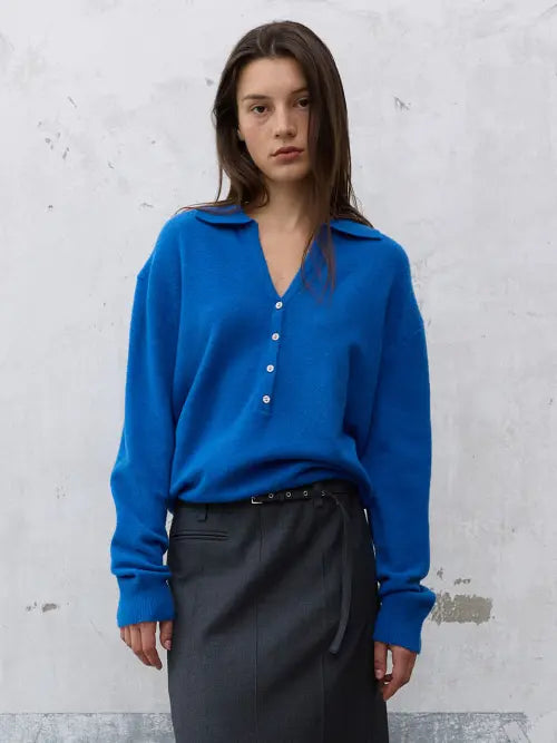 [RAIVE] V-neck Collared Button Knit VK6AP977_3color