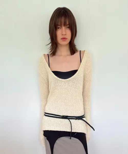 [DIAGONAL] U NECK BASIC KNIT (ivory)